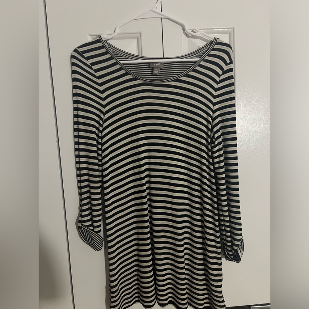 XS J.Jill Mini Black and White Stripped Dress
